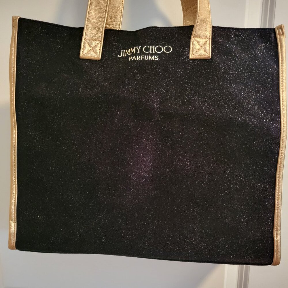 NWOT Jimmy Choo Parfums Black & Metallic Gold Shimmery Tote Bag - Picture 2 of 15